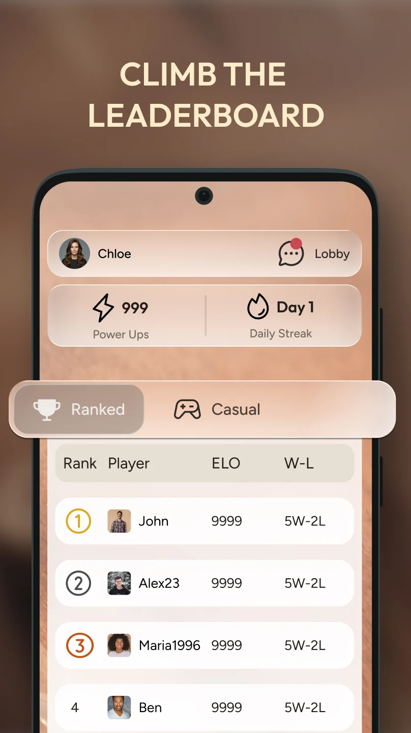 iOS tavla uygulamasında ELO puanlı ve dereceli maçlı bir sıralama tablosu